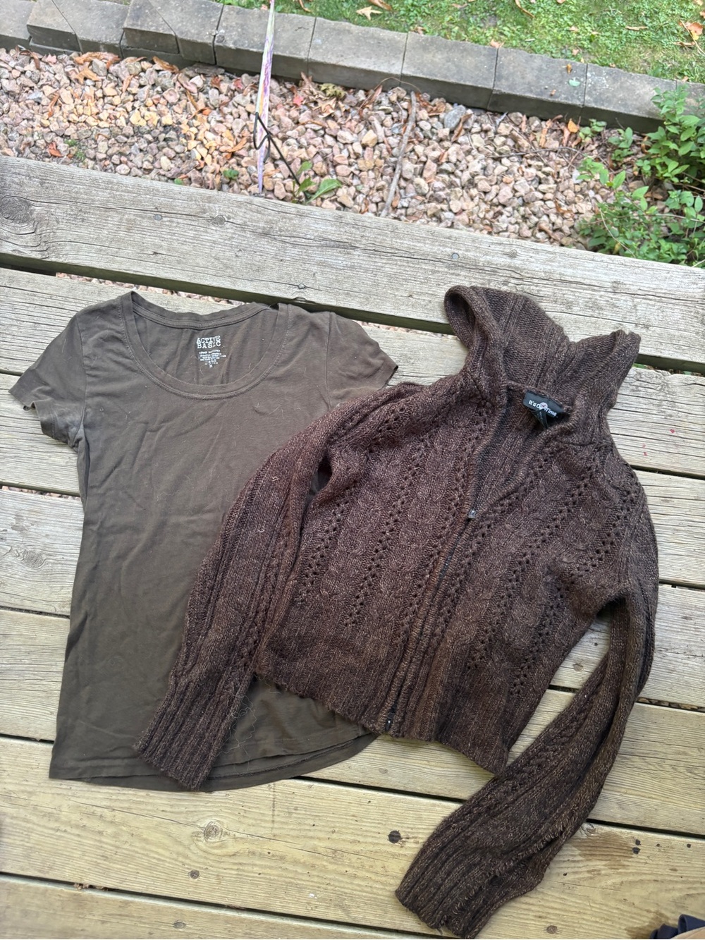 It's Our Time M Brown Hooded Zip Knit Cardigan bundle lot olive green tee shirt